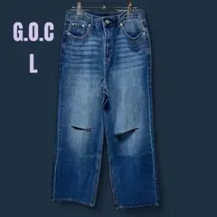 【新品未使用】G.O.C ジーオーシー　ワイドストレートデニムパンツ　膝ダメージ