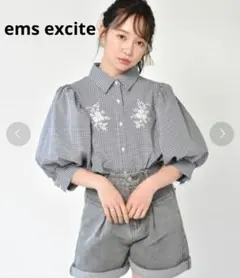 ■美品 ems excite 刺繍パワショルブラウス フリーサイズ