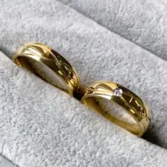 金属アレルギー対応☆ゴールド ペアリング 指輪 ジルコニア