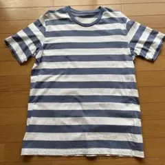 ユニクロXL 青水色と白のボーダーTシャツ