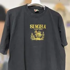 タイ古着・SINGHA LAGER BEER・刺繍デザイン・ブラック・L〜XL