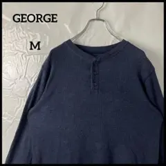 サーマルtシャツ　ジョージ　長袖ロンtアメカジ　ヘンリーネック　ネイビーワッフル