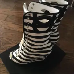 CHANEL シャネル レースアップボーダーブーツ 37