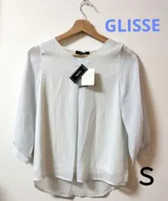 GLISSE ストライプ シャツ S シフォン カジュアル ネックレス付き