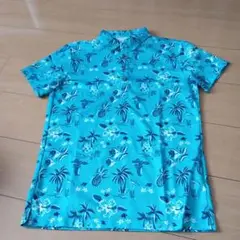 ハワイアンプリント ポロシャツ 青色　ゴルフ
