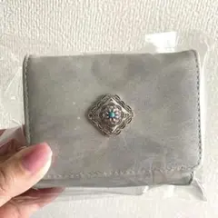 限定セール！現品限り！グレー　コンパクト財布　ターコイズ　シルバー　大容量　便利