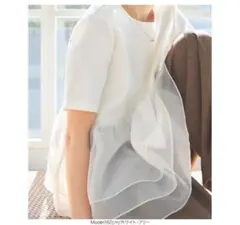 神戸レタス　ペプラムブラウス オーガンジー ドッキング Tシャツ　ホワイト