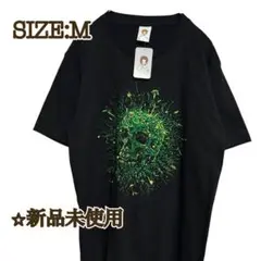 ☆新品　Tシャツ　黒　スカル　スパーク　グリーン　ビッグプリント　M