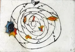 No.2729 東佑樹 作 「猫、星空」 SM 漆喰画 絵 サムホール