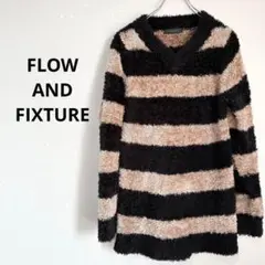 FLOW AND FIXTURE ニット　セーター　ボーダー　ベージュ　黒　LL