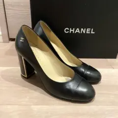 美品 CHANEL ブラックレザーパンプス