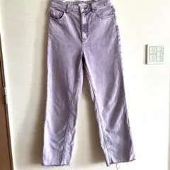 H&M ラベンダー フリンジ裾 ワイドパンツデニム　36