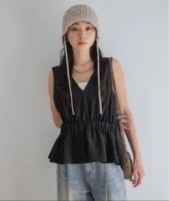 【新品未使用】 JEANASIS チェックジャガードペプラムベスト