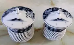 有田焼 夫婦透かし湯呑(琴峰作) 共箱