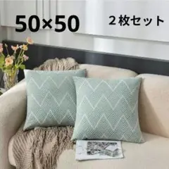 クッションカバー 2枚セット✨50×50 北欧風 刺繍風デザイン ライトグリーン
