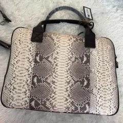 新品 パイソン蛇革ナチュラルビジネスバックハンドバッグ