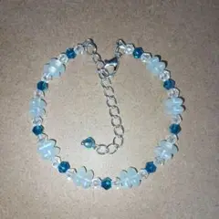 ハンドメイド　ブレスレット　クリア　水色