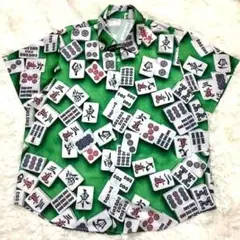 新品未使用 シャツ メンズ 半袖 麻雀牌柄 総柄 3XL 大きめ