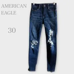 アメリカンイーグル　ダメージスキニーデニムパンツ　ストレッチ　ブルー　XS相当