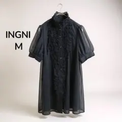 INGNI 半袖 シャツ ブラウス チュールフリルハイネック ブラック M