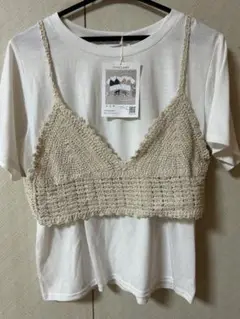 最終値下しまむら新品クロシェキャミ＆Tシャツセットアップ Ｌサイズ（値下げ不可）