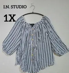 美品⭐️I.N. STUDIO 【1X】オフショル　ストライプ柄 五分袖シャツ