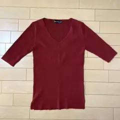 Urban Research 半袖リブニットVネック ボルドー