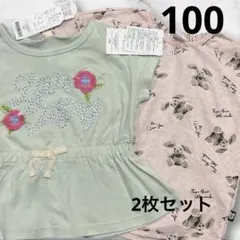 花柄刺繍ペプラム　うさぎ柄　Tシャツ2枚セット新品　100