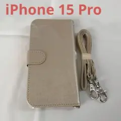 iPhone 15 Pro 対応 手帳型 スマホケース ストラップ ゴールド