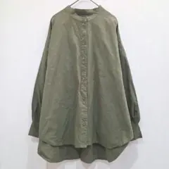 Denifits　スタンドカラーシャツ　コットンリネン　綿・麻　L　ゆったり