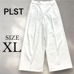 美品✨PLSTプラステ　白　ホワイト　ワイドパンツ　リネン混　XL ストレッチ