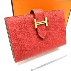 エルメス HERMES 名刺入れ べアンミニ カードケース 赤 Hロゴ 箱付き