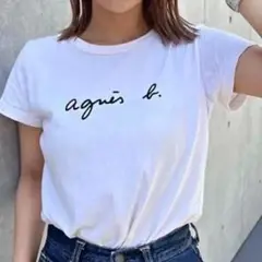 agnès b. アニエスベー ホワイト Tシャツ 半袖 ショート丈 ピチT