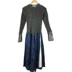 ★新品★TOGA PULLA メッシュニットドレス プリーツ グレー×青×白
