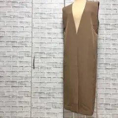 Elura エルーラ ロングジレ ベスト ブラウン 無地 モカ