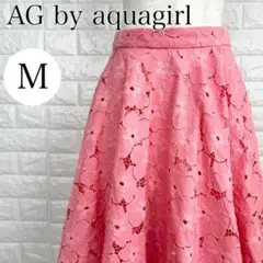エージーバイアクアガール M ピンク フレアスカート 花柄レース A1541
