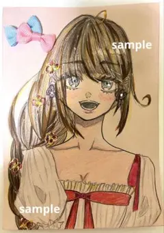 【手描きイラスト 女の子 オリジナル】 125mm×175mm