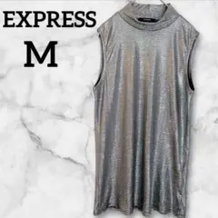 美品✨EXPRESS ノースリーブトップス【M】シルバー ハイネック メタリック