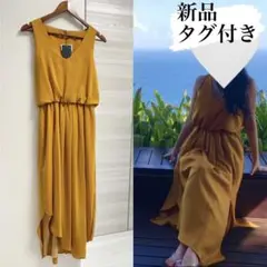 【新品 タグ付き】 後ろ下がりウエストゴムワンピース　ノースリーブワンピース
