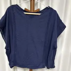 GU ネイビー Vネック ルーズフィット 半袖シャツ