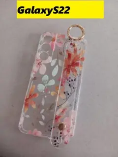GalaxyS22 ★お花プリント　スタンド付　ストラップベルト　リング