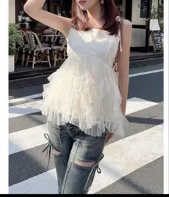 リゼクシー　チュールフリルペプラムキャミトップス
