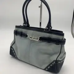 コーチ スウェード レザー トートバック 黒 水色