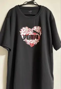 PUMA ハート型花柄プリント TシャツＬ黒