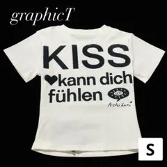 KISS ロゴ Tシャツ 半袖 モノトーン 韓国ファッション Y2K平成ギャルS
