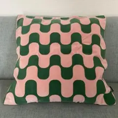Francfranc ベルベットウェーブ クッションカバー ピンク×グリーン