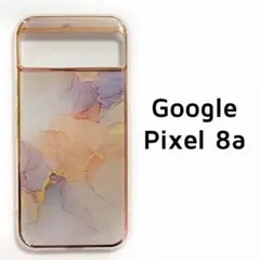 Google Pixel8a 白 紫 マーブル メッキ風 カバー