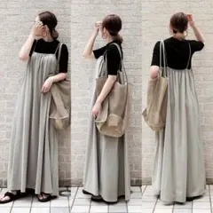 キャミソールワンピ ワンピース ロング丈 春夏 ゆったり とろみ感 ベージュ
