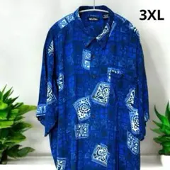 puritan ピューリタン ヴィンテージ アロハシャツ 青 幾何学模様 3XL