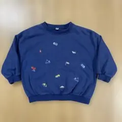 車の刺繍入りネイビー トレーナー